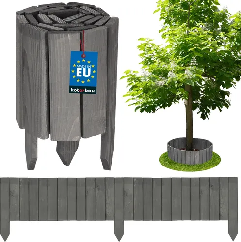 KOTARBAU® Rollborder 20 x 110 cm Anthrazit zuschneidbar Beetumrandung Holz Beeteinfassung aus Kiefernholz Palisadenzaun Holzzaun klein Beetbegrenzung Palisaden Deko Zaun Holz Steckzaun Vorgartenzaun
