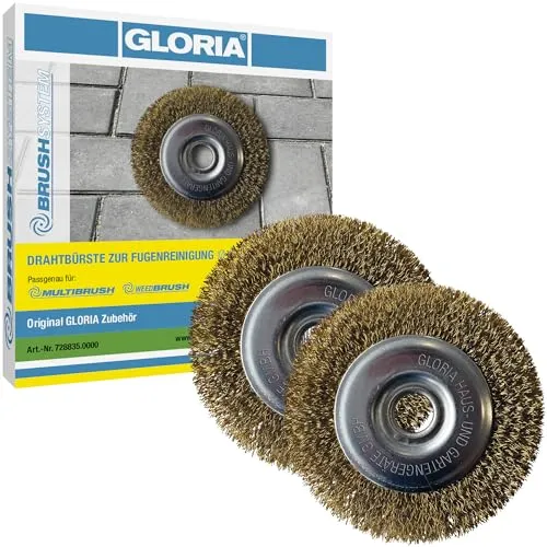 Gloria Stahldraht-Fugenbürste 2er Set | Ersatzbürste MultiBrush, WeedBrush | Originalzubehör | Drahtbürste für elektrische Fugenreiniger | Zur Unkrautentfernung & Fugenreinigung | Ø 11 cm | 2 Stück
