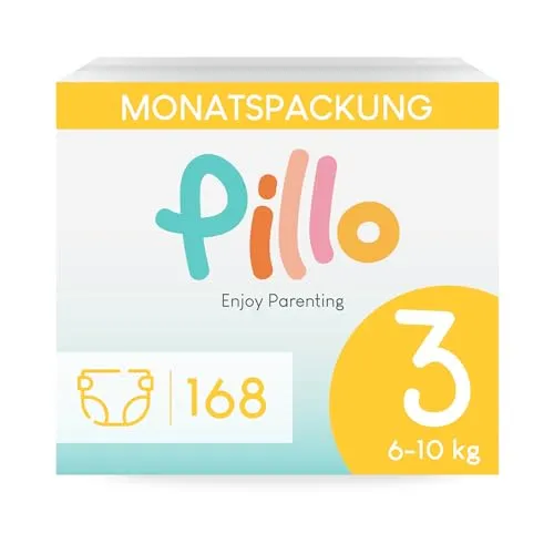 Pillo Windeln 3 - Karton mit 168 Windeln, 6 Packungen mit 28 Windeln Größe 3 - Midi (6-10 kg) - Windel Baby Diapers