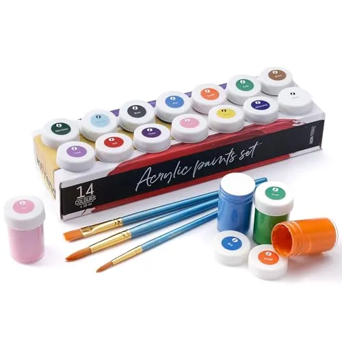 int!rend Acrylfarben Set mit Pinseln – 14 x 18ml hochwertige Farben