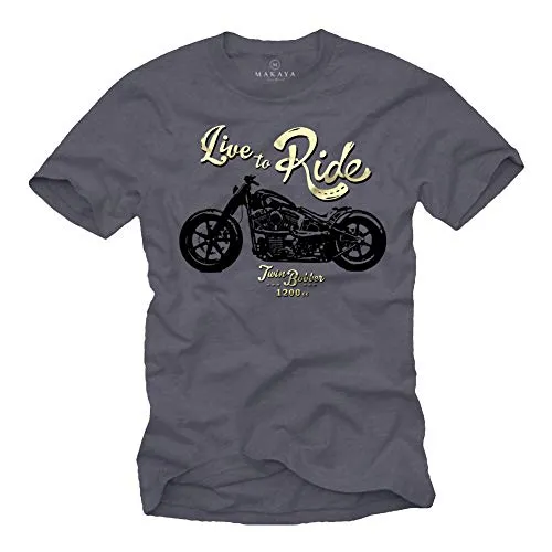 T-Shirt mit Motorrad Motiv für Herren LIVE to Ride Evolution Blaugrau M