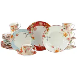 CreaTable 19428 Crimson Kombiservice 30 tlg - Komplett-Service in rundem Design, unterglasur-spülmaschinenfest und mikrowellengeeignet – ideal für stilvolle Tischdekoration im Landhausstil.