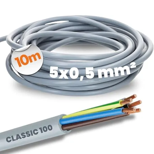 Meter Lapp 00100034 Ölflex Classic 100 Steuerleitung 5x0,5 mm² mit grün-gelben Schutzleiter 5G0,5 mm² I 5 Adern Kabel I Farbcodierte PVC Leitung 5 adrig 10