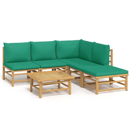 vidaXL 6-tlg. Garten-Lounge-Set mit Grünen Kissen aus Bambus - Elegantes Garten-Lounge-Set aus langlebigem Bambus für höchsten Sitzkomfort. Ideal für entspannte Stunden im Freien, inklusive praktischen Tisch und dick gepolsterten Kissen.