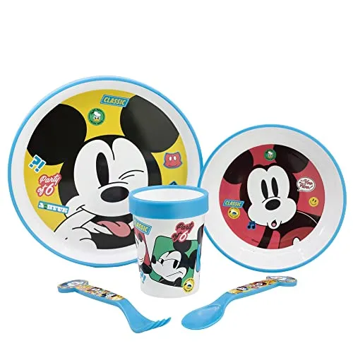 5-TEILIGES KINDERGESCHIRR MIT RUTSCHFESTEM BODEN. TELLER, SCHÜSSEL, 260ML GLAS UND BESTECK. BPA-FREI | MICKEY MOUSE FUN-TASTIC