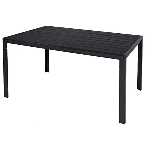 INDA-Exclusiv Wetterfester Aluminium Gartentisch anthrazit/schwarz Esstisch Gartenmöbel Tischplatte WPC Holzimitat witterungsbeständig, Maße Tische:150cm x 90cm
