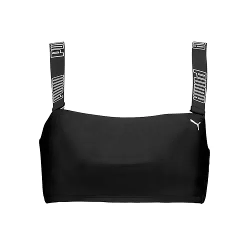 Puma Damen Bandeau T Bikinioberteil, Schwarz, M - Bikinioberteil mit abnehmbaren Cups für individuellen Tragekomfort, aus weichem, strapazierfähigem Material und recycelten Materialien, ideal für einen sicheren Sitz beim Schwimmen.