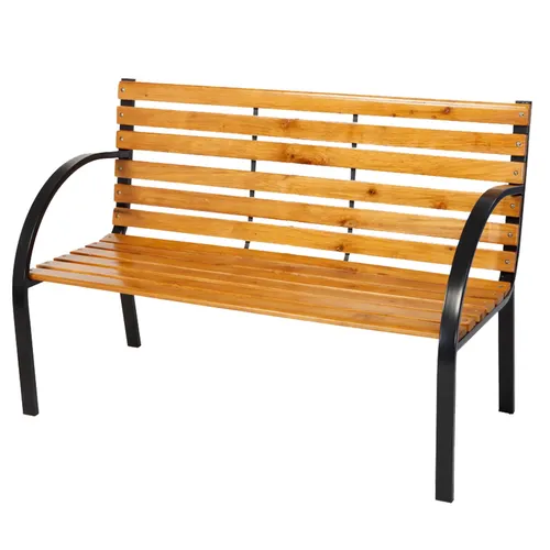 MAssivholz Parkbank Metall/Holz Gartenbank Sitzbank Natur Hell 122 x 60 x 80 cm