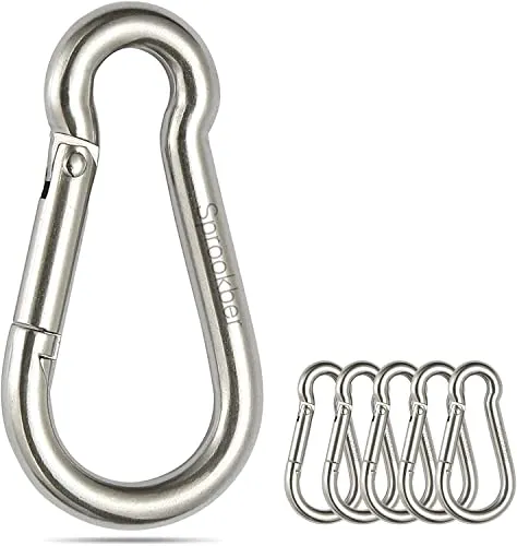 sprookber Karabiner Schlüsselanhänger, 6 Stück Edelstahl Karabiner für Camping & Angeln - Kletterausrüstung, langlebige 304 Edelstahl Snap-Haken mit 1322 lb Tragkraft, ideal für Rucksäcke, Schlüsselanhänger und Outdoor-Aktivitäten.