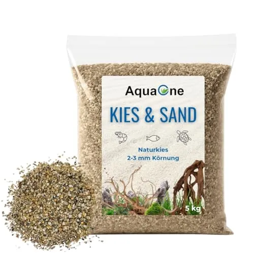 AquaOne Aquarium Kies Sand 5 kg I Bodengrund hell schwarz bunt fein mittel grob I Aquariumkies Premium Qualität I Quarzsand Aquariumkies Deko Aquascaping Körnung (beige 1-2mm)