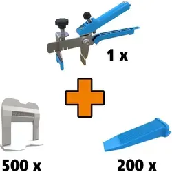 System Leveling Fliesen-Nivelliersystem Set M – Fugenbreite 3 mm - Effizientes Fliesen-Nivelliersystem für präzises Verlegen ohne Unebenheiten. Ideal für 22 m² Fliesen (30 x 60 cm) mit 500 Klemmen, 200 Keilen und 1 Zange. Hochwertige Qualität für Wand- und Bodenfliesen.