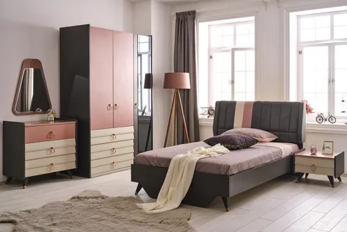 Luxus Schlafzimmer Set mit Bett, Nachttisch und Kleiderschrank - Stilvolle Schlafzimmergarnitur in modernem Design, bestehend aus 5 Teilen. Inklusive praktischen Schubladen und viel Stauraum, ideal für ein elegantes Ambiente.