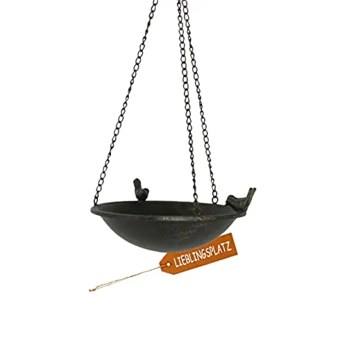 Posiwio Vogeltränke - Hängendes Vogelbad mit 2 l Fassungsvermögen - Vogeltränke für Garten und Terrasse, aus robustem Metall, mit Kette zum Aufhängen – ideal für die Vogelpflege und Gartengestaltung.