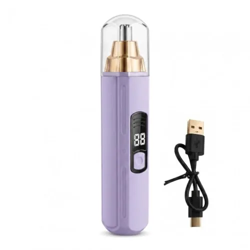 Nasenhaartrimmer, Nasenhaarschneider USB Wiederaufladbar, LCD Display Dual-Edge-Klingen Rasierapparat, Nasenhaarentferner entfernen Nasen-/ Ohrhaar, Nose Hair Trimmer für Herren und Frau (Lila)