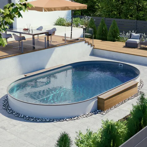 Ovalbecken Stahlwandpool 4,50 x 2,50 x 1,20 m GRAU