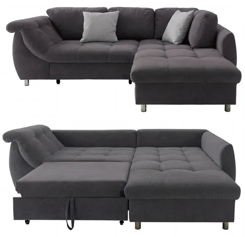 Ecksofa mit Schlaffunktion und Bettkasten 250x190 cm - Sofas & Couches - Bequeme Eckcouch mit Wellenunterfederung, ideal für Entspannung und Schlafen, inklusive Bettkasten für zusätzlichen Stauraum.