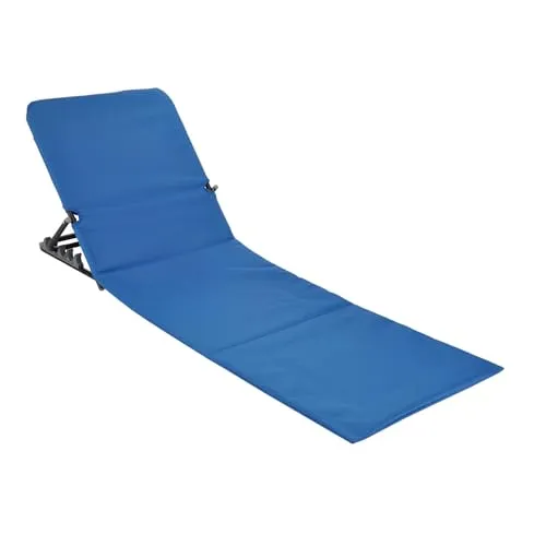 Strandmatte klappbar mit verstellbarer Rückenlehne - blau - Liegematte faltbar mit Tragegurt - Strandliege Sonnenliege Gartenliege Sonnenmatte Liegematte für Garten Camping Picknick Reise Urlaub