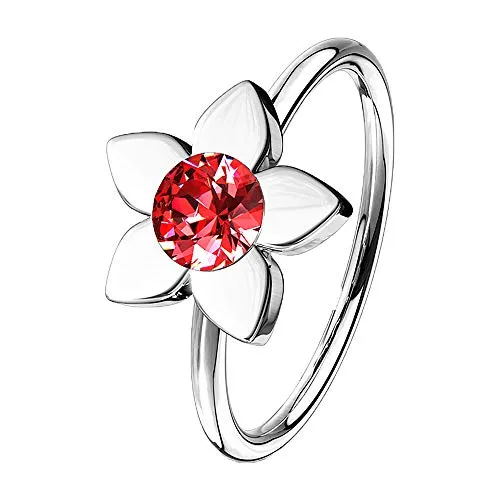 Continuous Ring Piercing Filigrane Creole Blume mit Zirkonia Glitzer Kristallen Septum Tragus Helix Nase Lippe Nasenring Ohr Knorpel Silber Rot