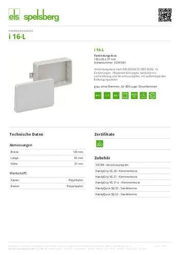Spelsberg 33391601 Verbindungsdose (L x B x H) 130 x 85 x 37 mm Grau IP55 1 St.