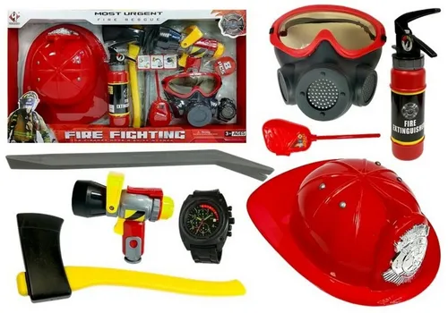 Feuerwehrmann Kit mit Helm, Feuerlöscher und Beil