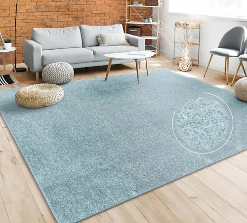 Paco Home Teppich Wohnzimmer Schlafzimmer Esszimmer Kurzflor Moderne Optik Einfarbig Pastell, Grösse:60x100 cm, Farbe:Türkis
