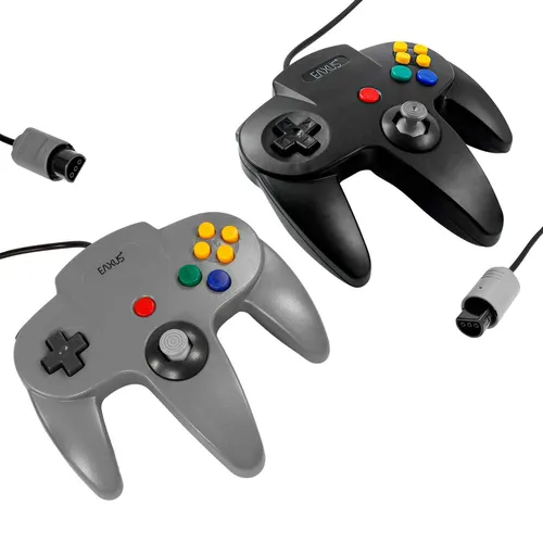 Eaxus® Controller für N64 - Ergonomisches Gamepad in Schwarz + Grau - Zubehör für Nintendo 64: Der Eaxus Controller bietet ergonomisches Design, 172 cm Kabellänge und volle Kompatibilität mit allen N64 Games für präzise Kontrolle in jedem Spiel.