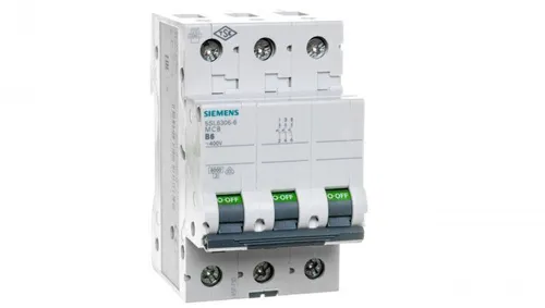 Siemens 5SL63066 Leitungsschutzschalter 3polig 6A 400V - Kippschalter für sicheren Kurzschluss- und Überlastschutz, werkzeuglose Montage und einfache Verdrahtung, ideal für Wohn- und Zweckbau.