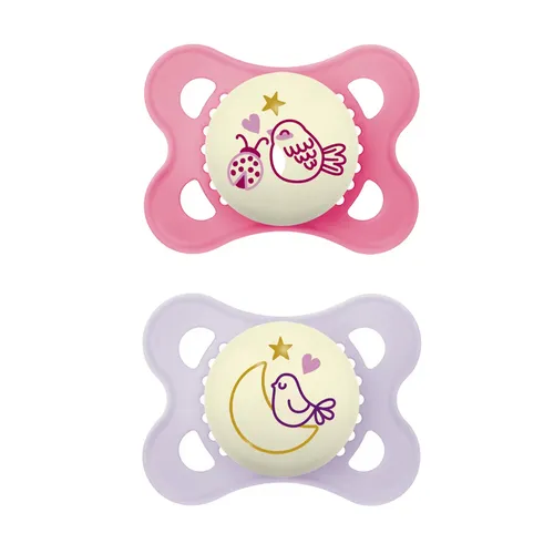 MAM Air Night Schnuller 6-16 Monate (2er-Set) Rosa & Violett/leuchtet im Dunkeln