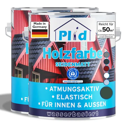 Holzfarbe 5l Moosgrün - Schnelltrocknende Schutzfarbe für Holz - Lacke für Holz, 5l, schnelltrocknend in Moosgrün, ideal für 50m², umweltfreundlich mit Blauer Engel Zertifikat.