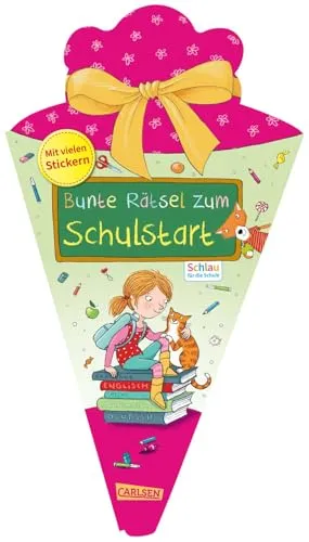 Schlau für die Schule: Bunte Rätsel zum Schulstart (Schultüte 2025 rosa): Rätselspaß und viele Sticker | Rätselbuch zum Knobeln, Malen und Eintragen ab 5 Jahren, formgestanzt als Schultüte