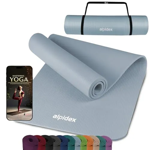 ALPIDEX Yogamatte 183 x 60 x 0.8 cm Phthalatfreie Fitness Matte E-Book Tragegurt rutschfest Gymnastik Turnen Pilates Sport Physio HIIT Yoga Trainingsmatte Isomatte Hautfreundlich, Ice Blue