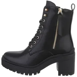 Ital-Design Trendige Stiefeletten mit Reißverschluss und Schnürung Schnürstiefelette (84338043) Blockabsatz High-Heel Stiefeletten in Schwarz schwarz 38 EU