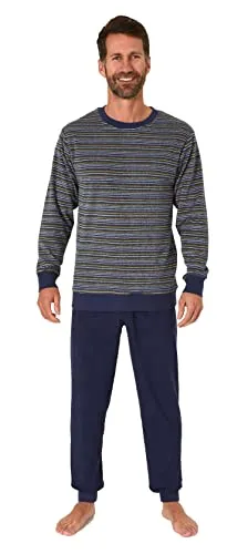 Normann Herren Frottee Schlafanzug Langarm - Bequemer Pyjama in Gelb, Größe 48 - Weicher Frottee Schlafanzug für Herren, ideal für kalte Nächte. Mit stilvollem Ringel-Muster und lockerer Passform, sorgt für höchsten Komfort. Maschinenwaschbar und in großen Größen erhältlich. Markenqualität von Normann seit 1903!