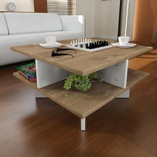 Moderner Couchtisch Weiß - Walnussbraun Hamton - Stylischer Couchtisch im modernen Design, aus hochwertiger E1 Spanplatte, ideal für jedes Wohnzimmer und einfach zu montieren.