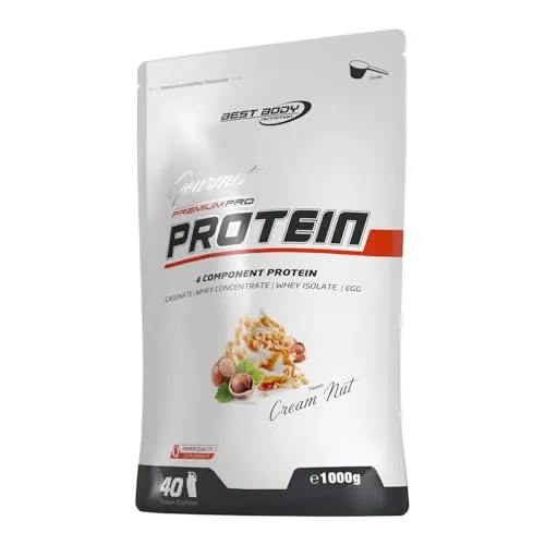 Best Body Nutrition Gourmet Premium Pro Protein, 1000 g Beutel, Cream Nut - Protein Shake für Muskelaufbau, mit hochwertiger Rezeptur für optimale Regeneration und köstlichem Cream Nut Geschmack.