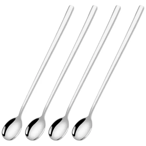 Stück 24 cm Langer Stiel Rührlöffel Edelstahl,Latte Macchiato Eislöffel Dessertlöffel Lang für Cappuccino Eiskaffee Eistee Milchshake Eisbecher Kühles Trinken,Spülmaschinengeeignet 4