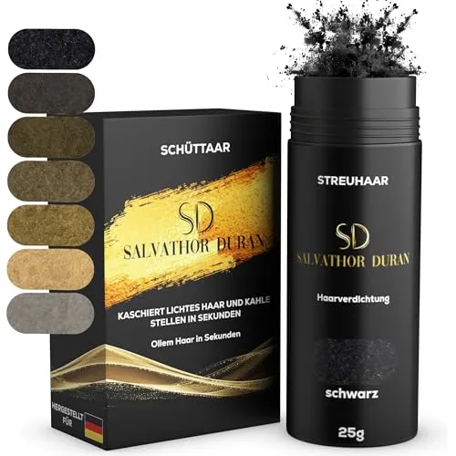 Streuhaar Salvathor Duran 25 g – Hair Fiber für sofortiges Volumen – Keratin Streuhaar – hair fiber spray (Schwarz)