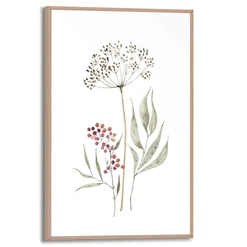 REINDERS Gerahmtes Bild, Aqua Flowers, Wohnzimmer, Poster, Wanddeko, Room Decor, MDF, Grün, 30x20cm