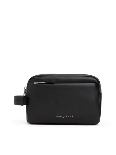 Tommy Jeans Kulturbeutel TJM LINEAR LEATHER WASHBAG - Kulturbeutel aus hochwertigem Lederimitat, ideal für Reisen. Unisex-Minibag mit praktischem Reißverschluss und stylischem Logoschriftzug.