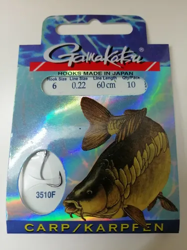 Gamakatsu Karpfenhaken 3510F Größe 6 / 0.22mm / 60cm gebundene Haken