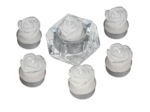 Satz mit 6 Teelichter Rose weiss/silber- Deko für Weihnachten Modell/Farbe sortiert- Lieferung ohne Leuchter 1