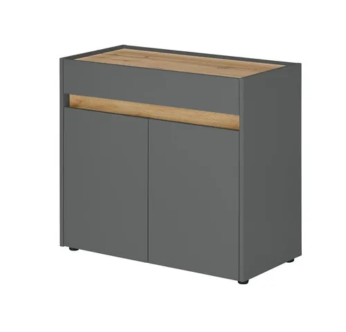 Lomadox Kommode CRISP-61 in Anthrazit mit Wotan Eiche - Stylische Kommode CRISP-61 in anthrazit und Wotan Eiche, bietet viel Stauraum mit 2 Türen und einem verstellbaren Einlegeboden. Ideal für modernes Wohnen!