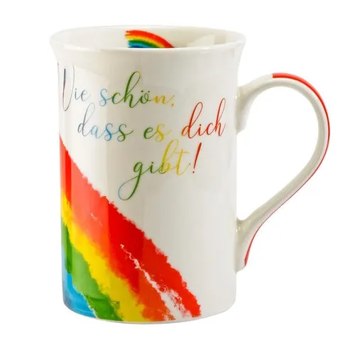 Regenbogen-Tasse »Wie schön, dass es dich gibt« - Farbenfrohe Tasse für Kaffee und Tee, ideal als Geschenk für besondere Anlässe. Hochwertige Verarbeitung und ein ansprechendes Design machen sie zu einem Blickfang in jeder Küche.