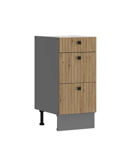 Küche AVA Artisan Unterschrank 40 cm - Einbauküchen-Komponenten mit stilvollem Design in Lamellenoptik und praktischen Auszügen für optimalen Stauraum.