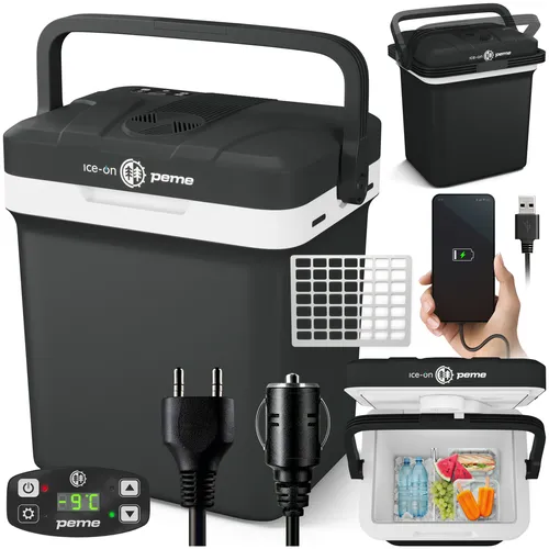 PEME Essential 23 Liter elektrische Kühlbox zum Kühlen und Warmhalten, 12/230V mobiler Kühlschrank, Eco-Modus, USB-Anschluss, für Camping und Auto