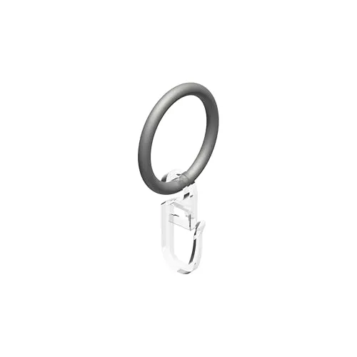 Interdeco Gardinenstangen Ringe mit Faltenhaken, Gardinenringe in Silbergrau (Kunststoff) für 16 mm Ø (10 Stück)