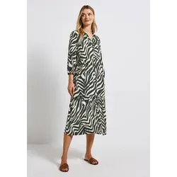 STREET ONE Damen A144561 Gemustertes Volant-Kleid - Kleider für Damen: Midi-Kleid mit trendigem Animal Print, durchgehender Knopfleiste und weicher Viskose für höchsten Tragekomfort.
