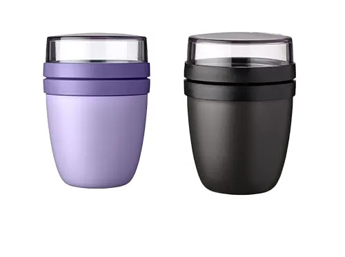Mepal Lunchbox Lunchpot Mini Mixed, Nordic Black & Vivid Lilac - Thermobehälter mit 2 auslaufsicheren Behältern für Joghurt und Müsli. Ideal für unterwegs, spülmaschinengeeignet und 100% BPA-frei für sichere Nutzung.