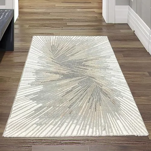 Teppich-Traum Eleganter Teppich Wohnzimmer Schlafzimmer Flur Läufer modern hochwertig edel Gold/Silber/Bronze Glanzeffekt Creme 80 x 150 cm