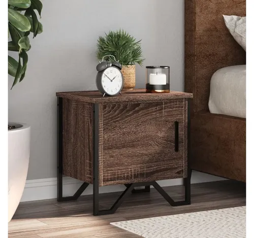furnicato Nachttisch Braun Eichen Massivholz 40x30x40 cm mit Metallbeinen (2-St)